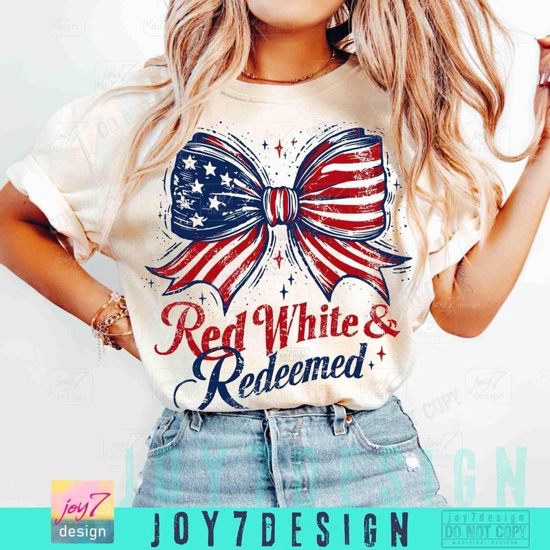 Red White Redeemed 4th July Christian American - Adult & Kids T-Shirts, Sweatshirts & Hoodies apparel design preview 1