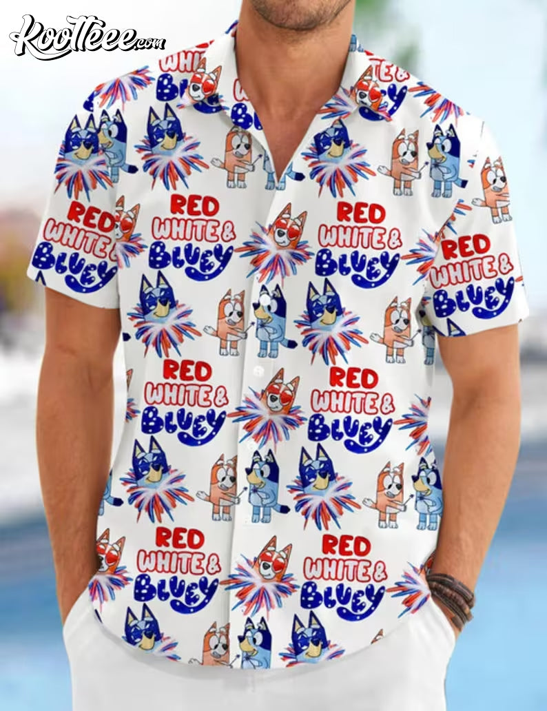 Red White And Bluey Fireworks Independence Day - Adult & Kids T-Shirts, Sweatshirts & Hoodies apparel design preview 1
