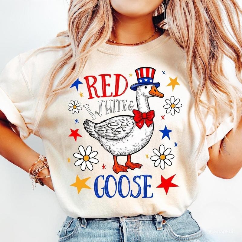 Red White Goose Funny 4th July Boho Patriotic Floral - Adult & Kids T-Shirts, Sweatshirts & Hoodies apparel design preview 1