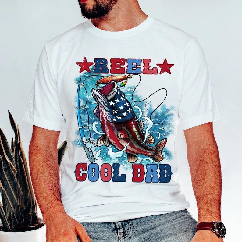 Reel Cool Dad Bass American Flag Fishing 4th July - Adult & Kids T-Shirts, Sweatshirts & Hoodies apparel design preview 1