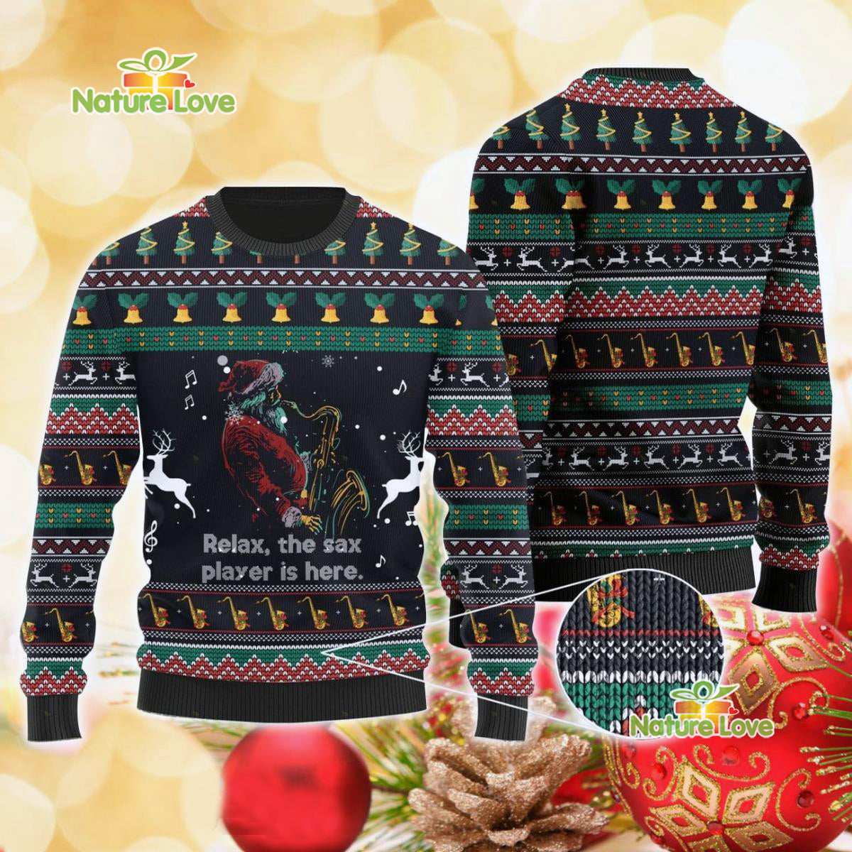Relax The Sax Player Is Here Santa Ugly Christmas Sweater - Holiday Gift product image