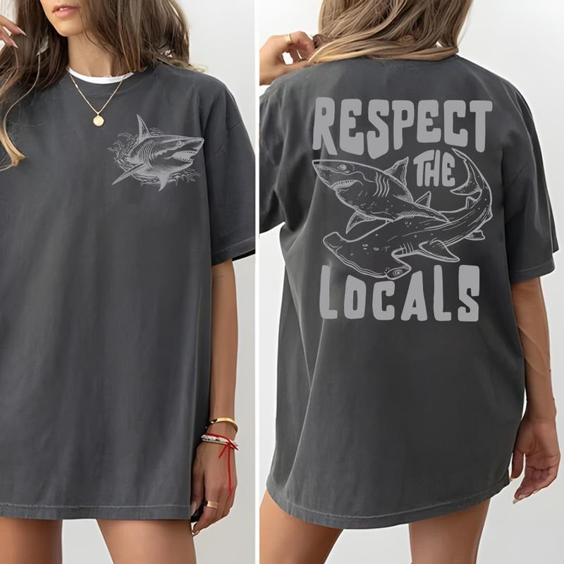Respect Locals Great White Shark Save Local Sharks - Adult & Kids T-Shirts, Sweatshirts & Hoodies apparel design preview 1