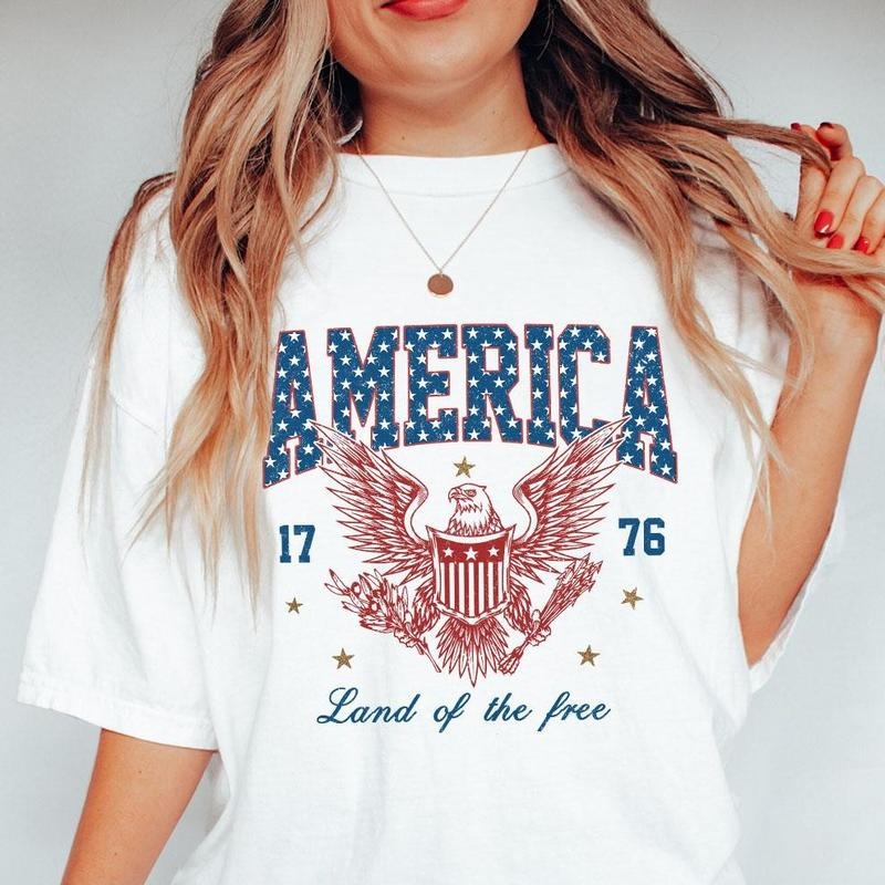 Retro 4th July America Land Free Patriotic Checkered - Adult & Kids T-Shirts, Sweatshirts & Hoodies apparel design preview 1