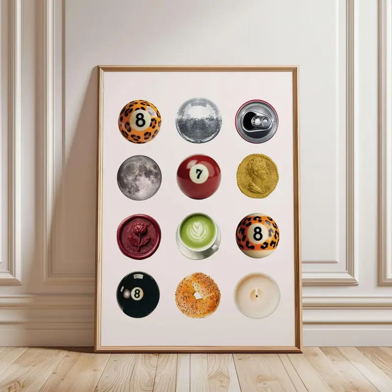 Retro Collage Poster Leopard 8 Ball Print Vintage - Adult & Kids T-Shirts, Sweatshirts & Hoodies apparel design preview 1