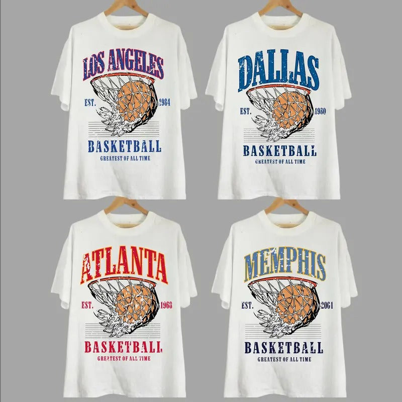 Retro All Teams Basketball White Hometown Vintage - Adult & Kids T-Shirts, Sweatshirts & Hoodies apparel design preview 1