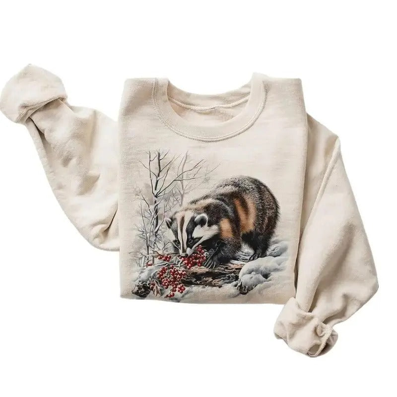 Retro American Badger Winter Scene Nineties 90s - Adult & Kids T-Shirts, Sweatshirts & Hoodies apparel design preview 1