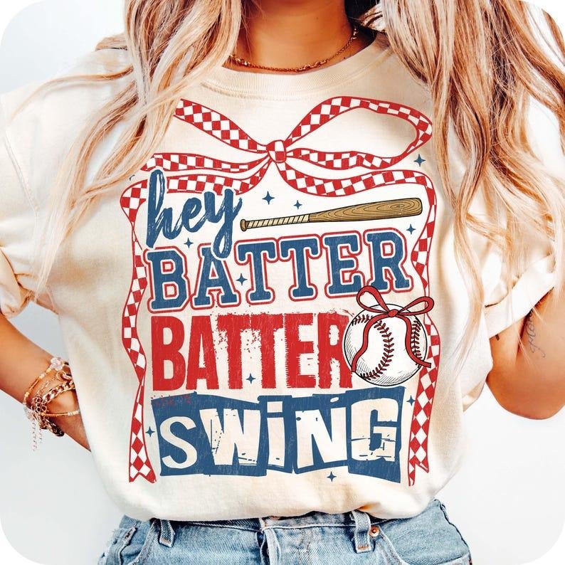 Retro Baseball Batter Swing Checkered Coquette Game - Adult & Kids T-Shirts, Sweatshirts & Hoodies apparel design preview 1