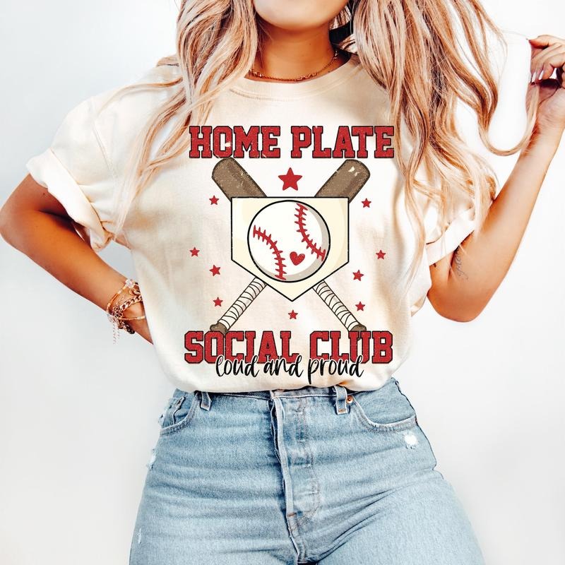 Retro Baseball Mama Home Plate Social Club Coquette - Adult & Kids T-Shirts, Sweatshirts & Hoodies apparel design preview 1