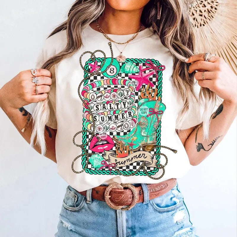 Retro Boho Checkered Salty Summer Bracelet Coastal - Adult & Kids T-Shirts, Sweatshirts & Hoodies apparel design preview 1