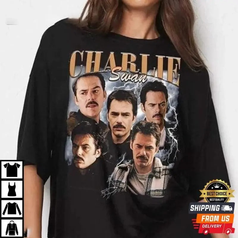 Retro Charlie Swan Homage Bootleg 90'S Twilight Fans - Adult & Kids T-Shirts, Sweatshirts & Hoodies apparel design preview 1