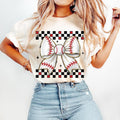 Retro Checkered Baseball Mom Game Day Coquette Bow - Adult & Kids T-Shirts, Sweatshirts & Hoodies apparel design preview 1