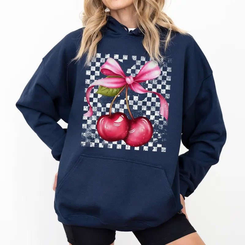 Retro Checkered Cherries Coquette Cherry Lover Her - Adult & Kids T-Shirts, Sweatshirts & Hoodies apparel design preview 1