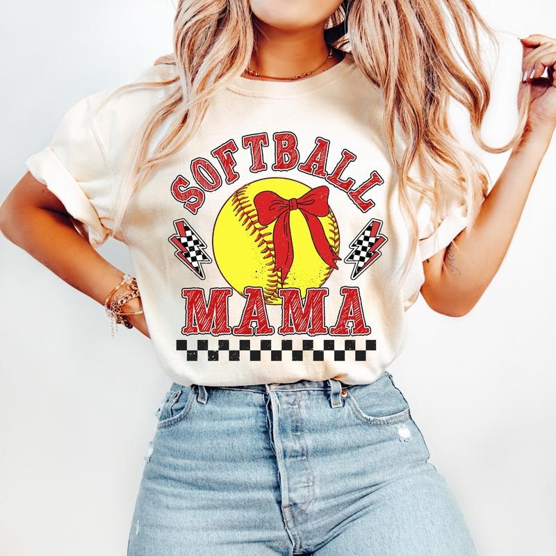 Retro Checkered Softball Mama Coquette Game Day Mom - Adult & Kids T-Shirts, Sweatshirts & Hoodies apparel design preview 1