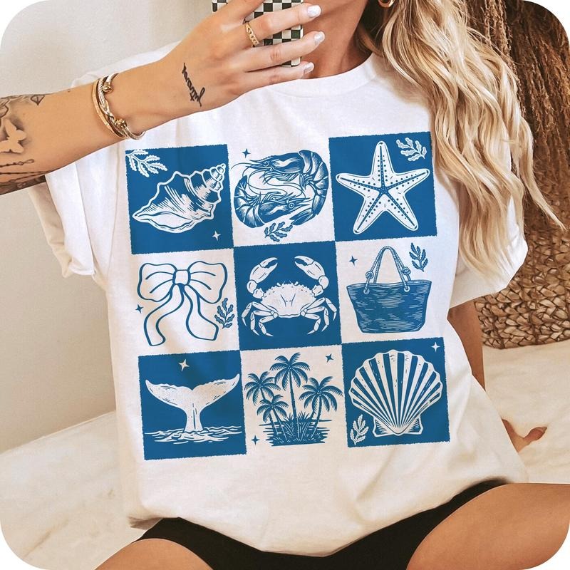 Retro Checkered Summer Girly Beach Comfort Colors - Adult & Kids T-Shirts, Sweatshirts & Hoodies apparel design preview 1