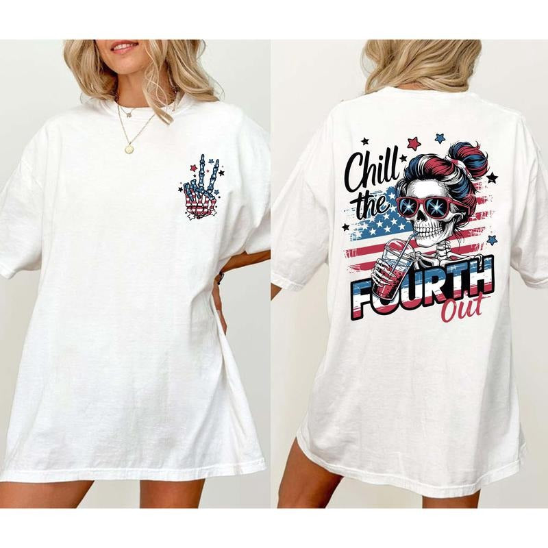 Retro Chill Fourth Out 4th July Skeleton Girly Funny - Adult & Kids T-Shirts, Sweatshirts & Hoodies apparel design preview 1