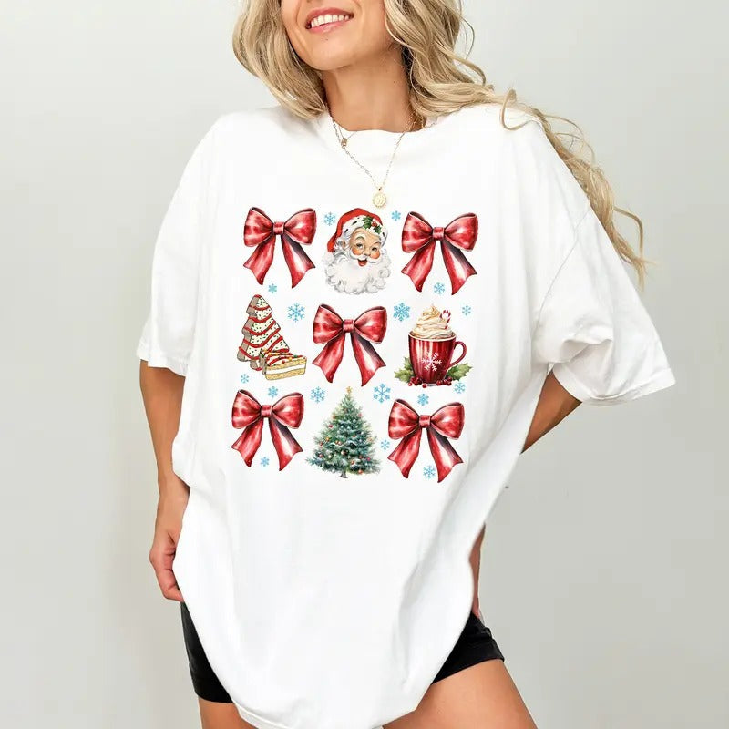 Retro Coquette Bow Comfort Colors Santa Hot Cocoa - Adult & Kids T-Shirts, Sweatshirts & Hoodies apparel design preview 1