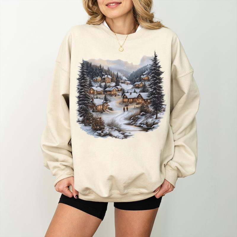 Retro Winter Village Nineties 90s Mountain Pine Trees - Adult & Kids T-Shirts, Sweatshirts & Hoodies apparel design preview 1