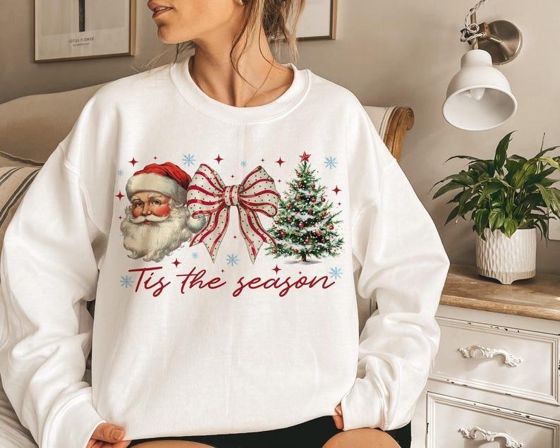 Retro Tis Season Santa Claus Watercolor Merry - Adult & Kids T-Shirts, Sweatshirts & Hoodies apparel design preview 1