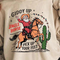 Retro Cowboy Western Santa Giddy Up Jingle Horse 100% - Adult & Kids T-Shirts, Sweatshirts & Hoodies apparel design preview 1