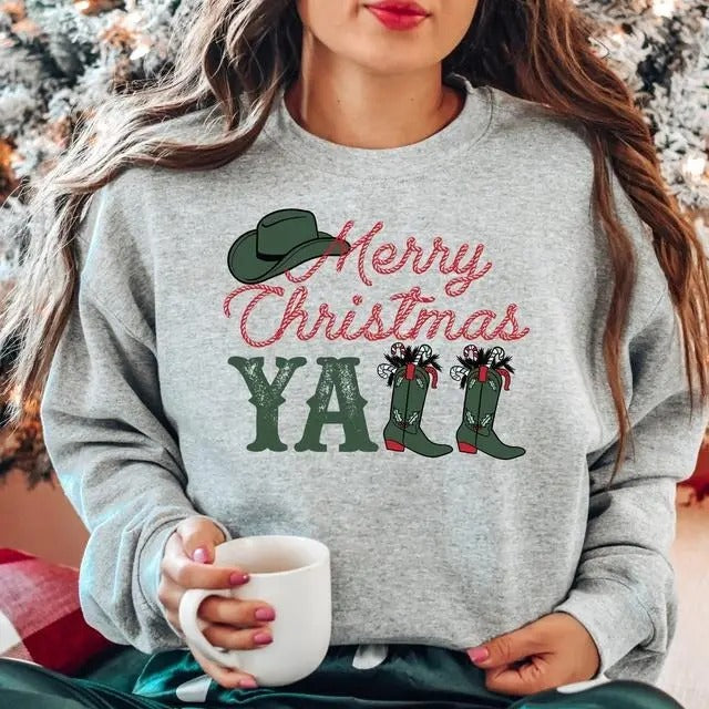 Retro Cowboy Merry Yall Western Countryside Cowgirl - Adult & Kids T-Shirts, Sweatshirts & Hoodies apparel design preview 1