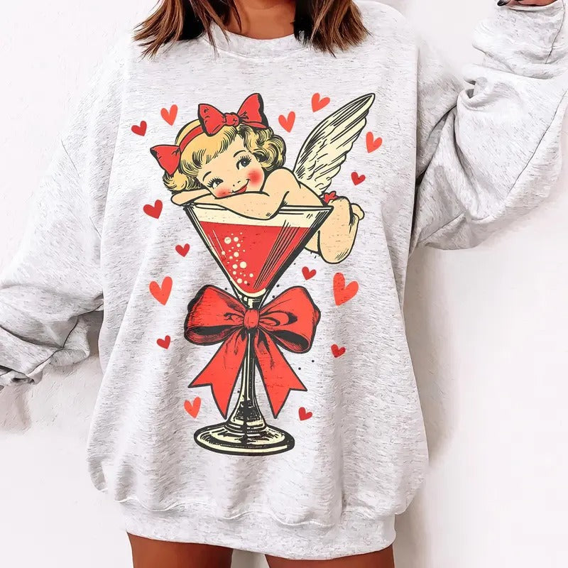Retro Cupid Coquette Bow Valentine Her Valentines - Adult & Kids T-Shirts, Sweatshirts & Hoodies apparel design preview 1
