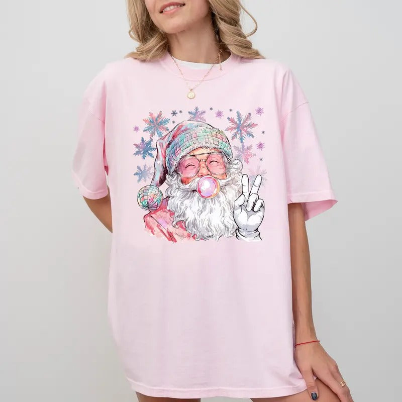 Retro Disco Santa Blowing Bubble Comfort Colors Cute - Adult & Kids T-Shirts, Sweatshirts & Hoodies apparel design preview 1