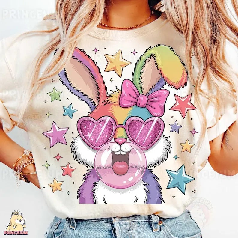 Retro Easter Bunny Coquette Glitter Brushstroke Girl - Adult & Kids T-Shirts, Sweatshirts & Hoodies apparel design preview 1