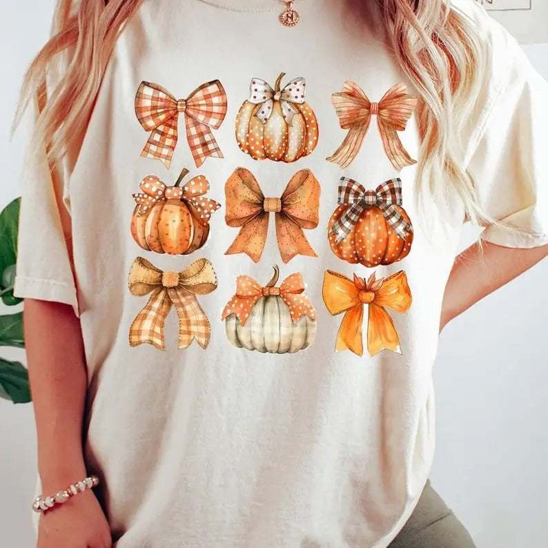 Retro Fall Pumpkin Bow Coquette Autumn - Adult & Kids T-Shirts, Sweatshirts & Hoodies apparel design preview 1