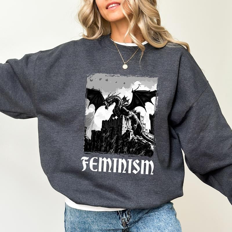 Retro Feminism Dragon Fantasy Dark Academia Rights - Adult & Kids T-Shirts, Sweatshirts & Hoodies apparel design preview 1