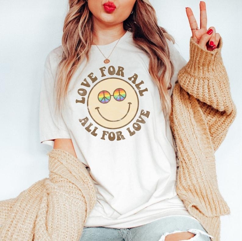 Retro Gay Pride Groovy Love All LGBTQ Ally Bi - Adult & Kids T-Shirts, Sweatshirts & Hoodies apparel design preview 1