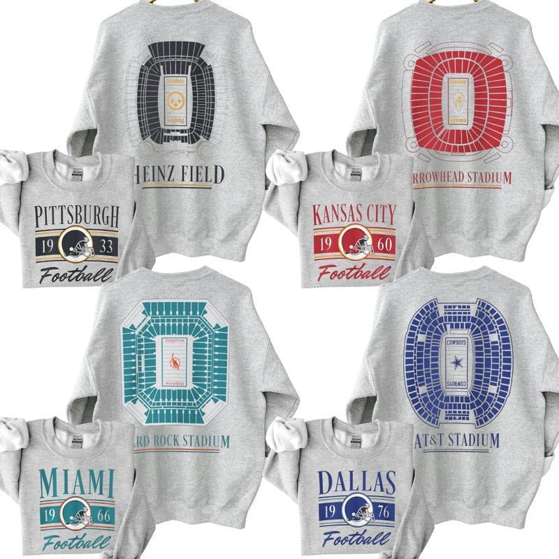 Retro All Team Football 2 Sided Ash Grey Thowback - Adult & Kids T-Shirts, Sweatshirts & Hoodies apparel design preview 1