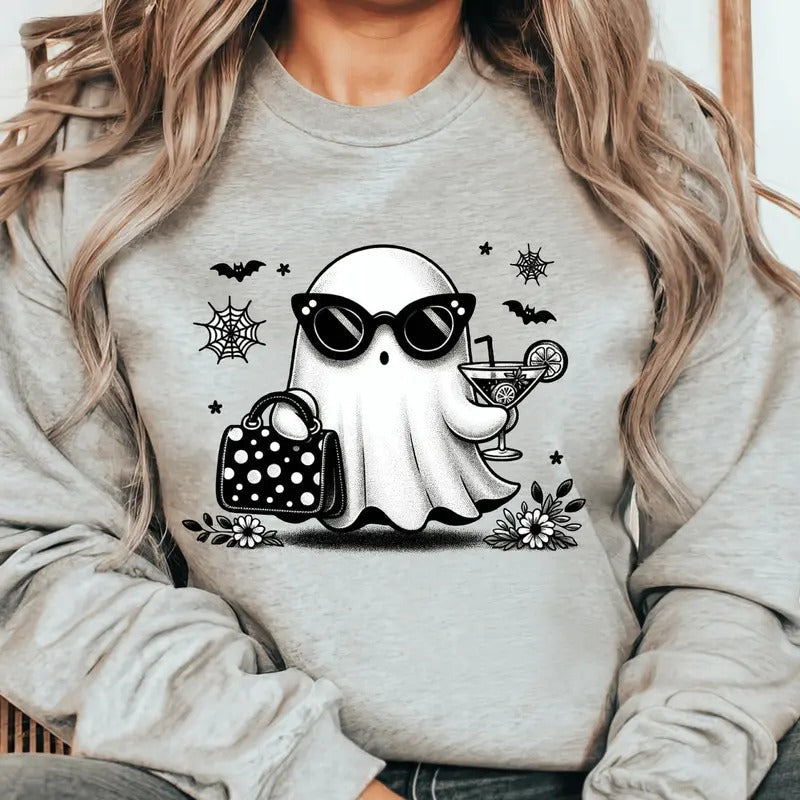 Retro Halloween Ghost Cocktail. Casual Everyday - Adult & Kids T-Shirts, Sweatshirts & Hoodies apparel design preview 1
