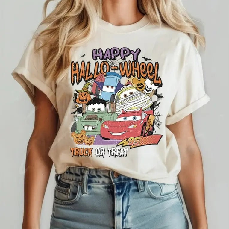 Retro Halloween Car Lightning Mcqueen Family Trip - Adult & Kids T-Shirts, Sweatshirts & Hoodies apparel design preview 1
