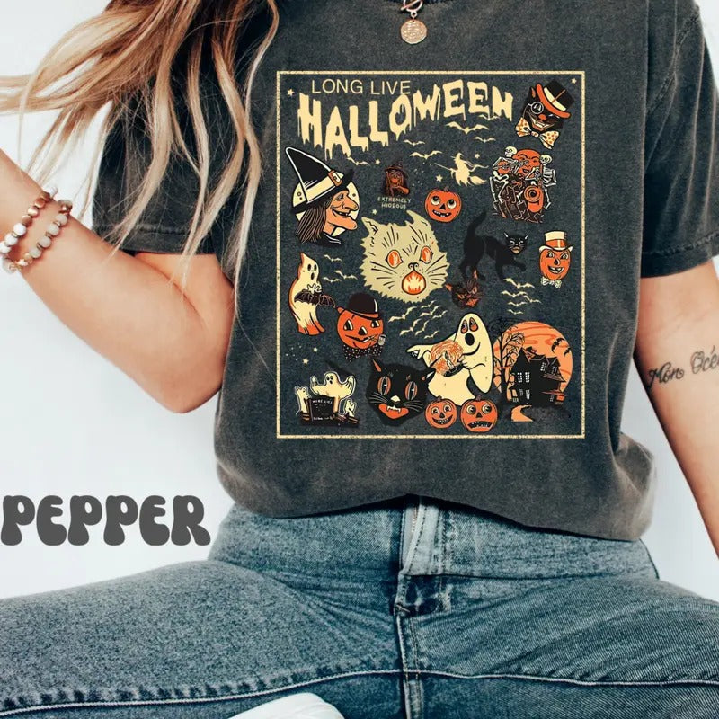 Retro Halloween Long Live Vintage Fall Spooky Season - Adult & Kids T-Shirts, Sweatshirts & Hoodies apparel design preview 1