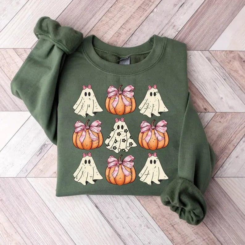 Retro Halloween Coquette Hallowen Pumpkin Pink Bow - Adult & Kids T-Shirts, Sweatshirts & Hoodies apparel design preview 1