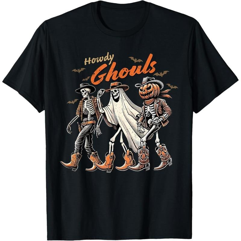 Retro Howdy Ghouls Skeleton Cowboy Western Rodeo - Adult & Kids T-Shirts, Sweatshirts & Hoodies apparel design preview 1