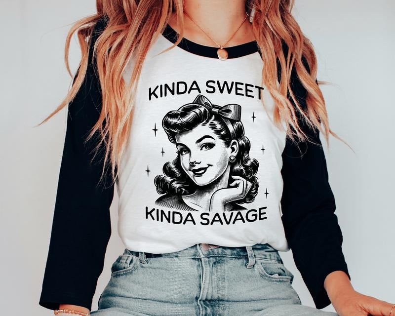 Retro Kinda Sweet Savage Funny Sassy Short Sleeve - Adult & Kids T-Shirts, Sweatshirts & Hoodies apparel design preview 1