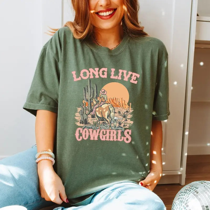 Retro Long Live Cowgirls Western Rodeo Country Girl - Adult & Kids T-Shirts, Sweatshirts & Hoodies apparel design preview 1