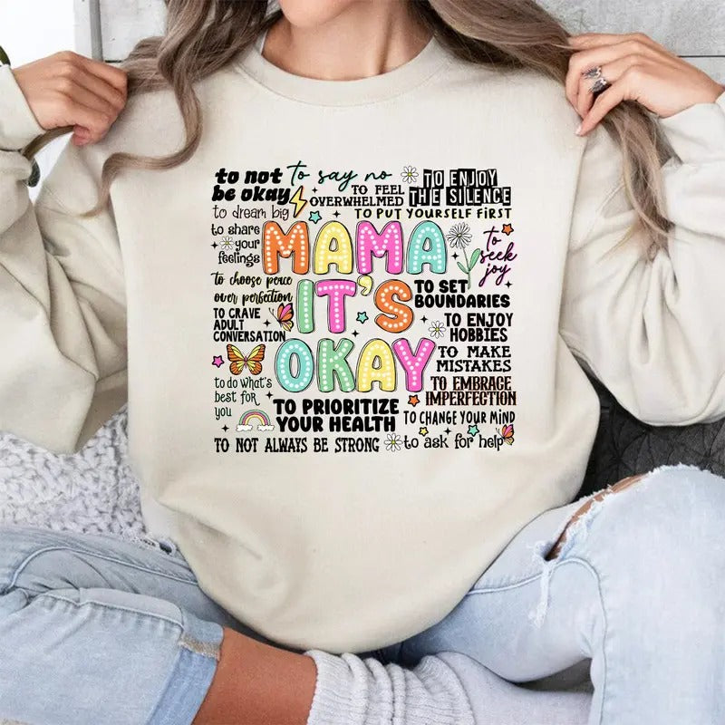 Retro Mama 'S Okay One Mental Health Breakdown - Adult & Kids T-Shirts, Sweatshirts & Hoodies apparel design preview 1
