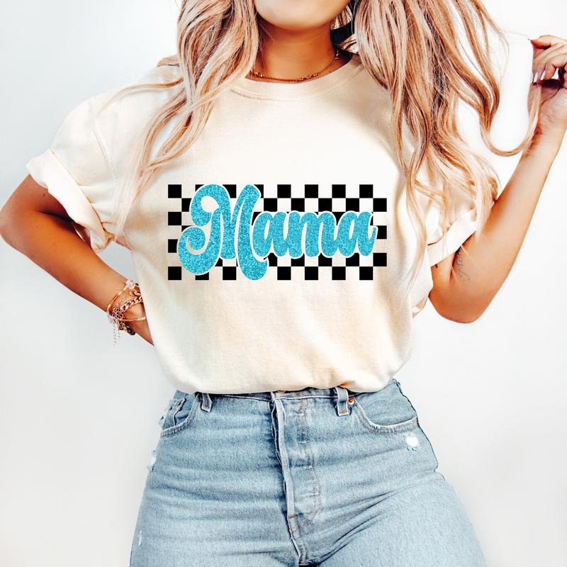 Retro Mama Blue Mom Checkered - Adult & Kids T-Shirts, Sweatshirts & Hoodies apparel design preview 1