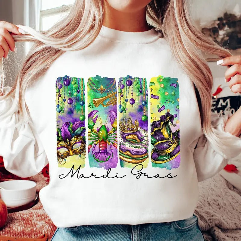 Retro Mardi Gras Fleur De Lis Brushstroke Coquette - Adult & Kids T-Shirts, Sweatshirts & Hoodies apparel design preview 1