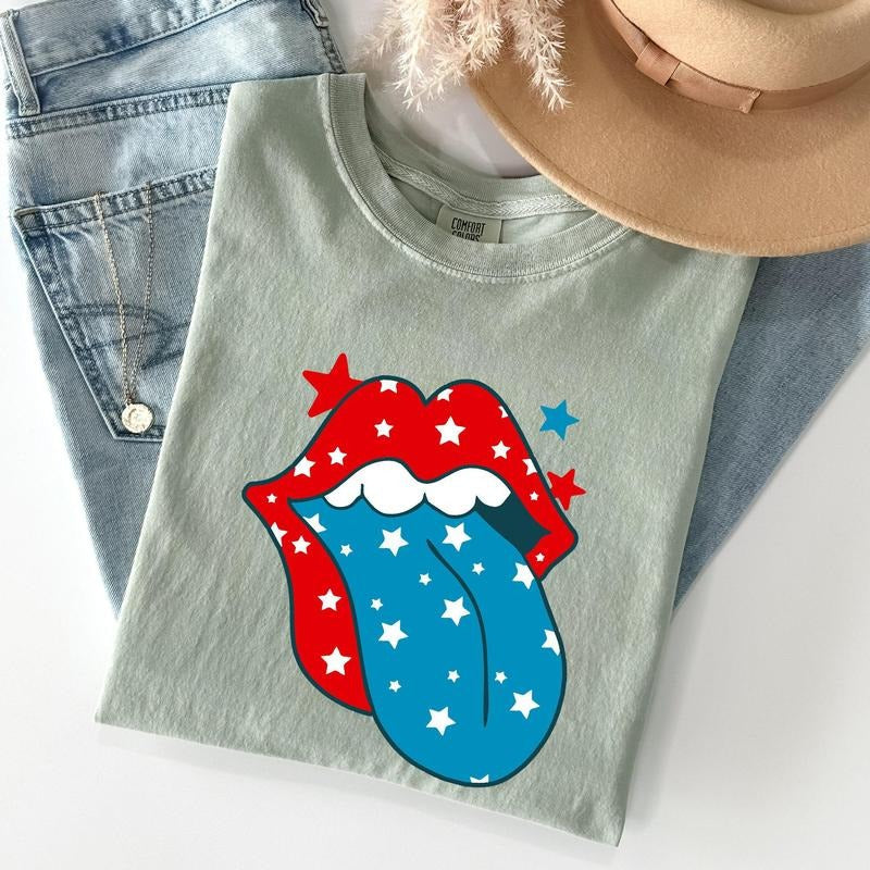 Retro Party USA 4th July Tongue Crew Neck - Adult & Kids T-Shirts, Sweatshirts & Hoodies apparel design preview 1