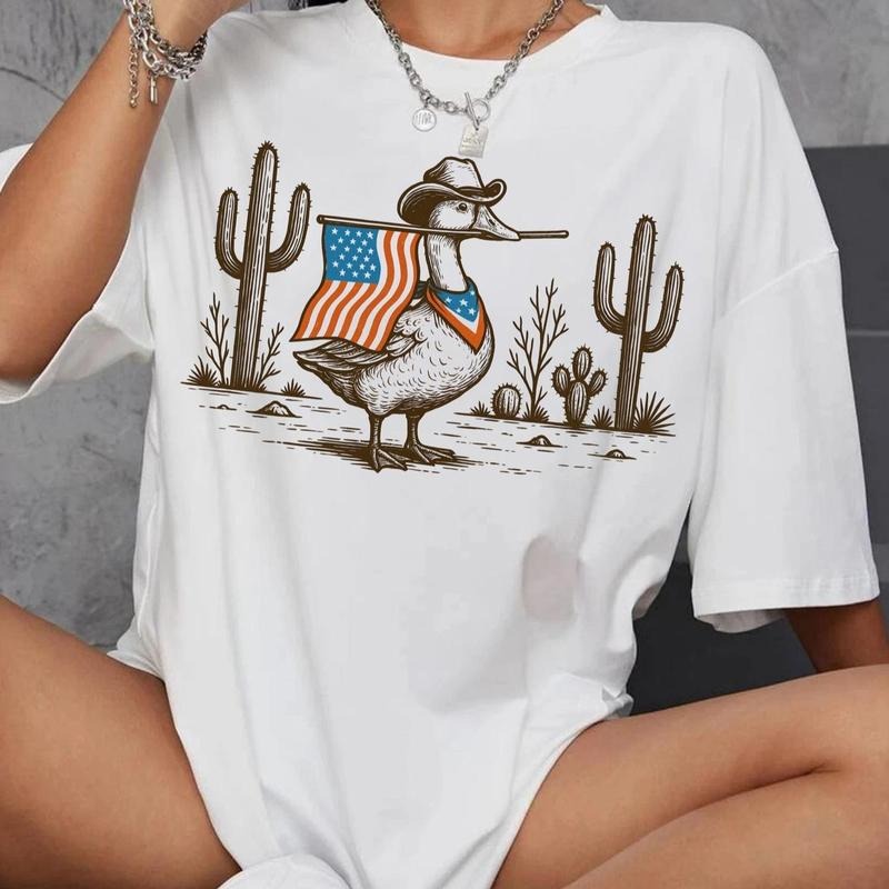 Retro Patriotic Western Cowboy Goose Funny 4th July - Adult & Kids T-Shirts, Sweatshirts & Hoodies apparel design preview 1