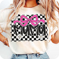 Retro Pink Mama Coquette Bow Checkered Varsity - Adult & Kids T-Shirts, Sweatshirts & Hoodies apparel design preview 1