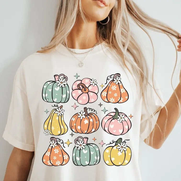 Retro Pumpkin Fall Season Pumpkins Daisies Coquette - Adult & Kids T-Shirts, Sweatshirts & Hoodies apparel design preview 1
