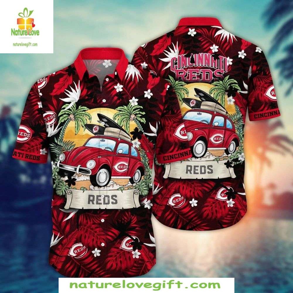 Cincinnati Reds Hawaiian Retro Roadster Stylish - Adult & Kids T-Shirts, Sweatshirts & Hoodies apparel design preview 1