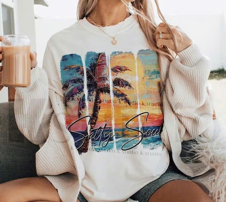 Retro Salty Soul Summer Beach Sea Salt Sand Vacation - Adult & Kids T-Shirts, Sweatshirts & Hoodies apparel design preview 1