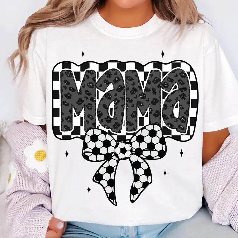 Retro Soccer Mama Coquette Game Day Bow Checkered Mom - Adult & Kids T-Shirts, Sweatshirts & Hoodies apparel design preview 1