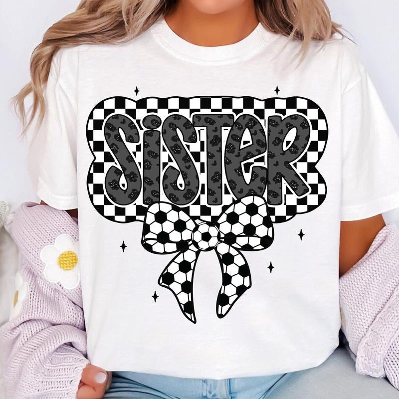Retro Soccer Sister Coquette Game Day Bow Checkered - Adult & Kids T-Shirts, Sweatshirts & Hoodies apparel design preview 1