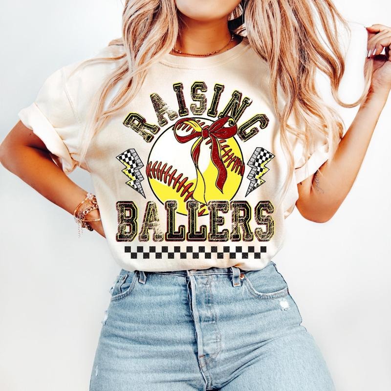 Retro Softball Baseball Raising Ballers Game Day - Adult & Kids T-Shirts, Sweatshirts & Hoodies apparel design preview 1